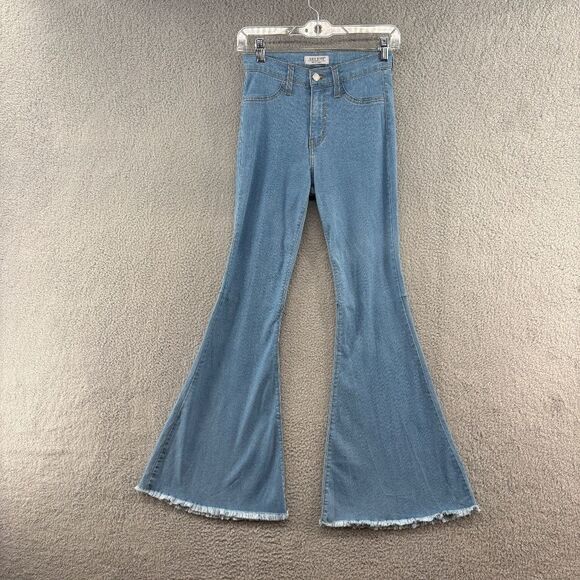 Judy Blue High Rise Raw Hem Flare Jeans Light Wash Stretch Denim Size 1 (25) - Picture 1 of 14